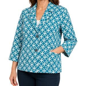 NEW NWT Rafaella Studio PM Petite Medium Blue White Blazer Teal Green Formal